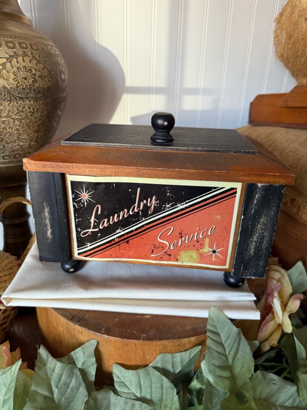 Laundry Service Vintage Style Wooden Box - Dryer Sheet Storage